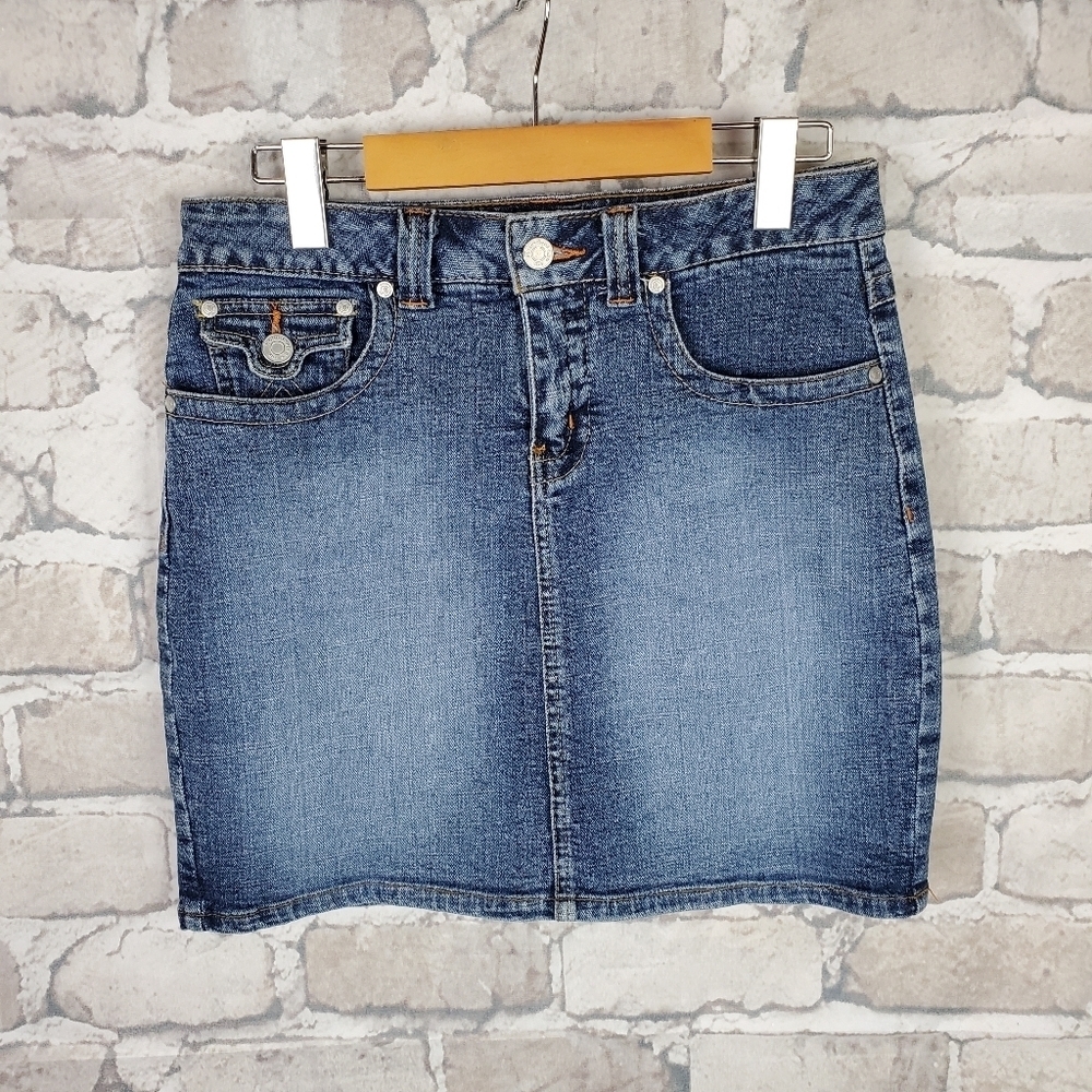Denim Mini Skirt Junior 5 Flap Pocket no boundaries Stretch Festival Rodeo